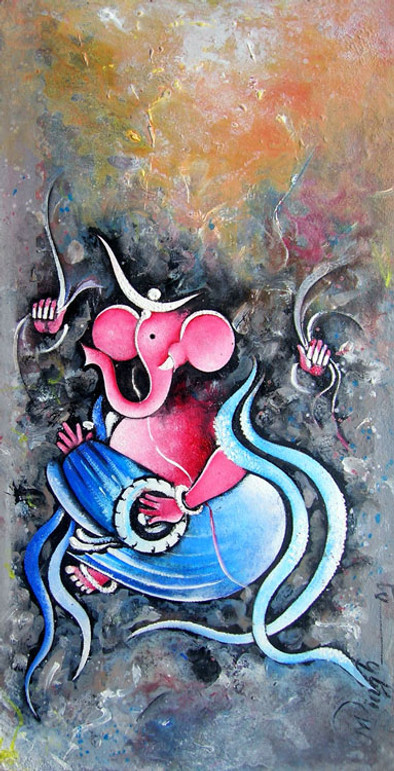 Ganesha is playing the drum