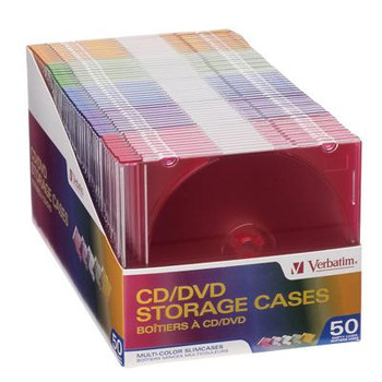 Color CD DVD Slim Cases 50Pk