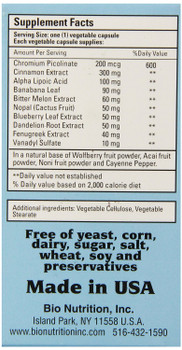 Bio Nutrition: Blood Sugar Wellness, 60 Vegetarian Capsules