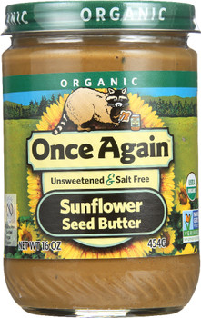 Once Again: Organic Sunflower Seed Butter Unsweetened & Salt Free, 16 Oz
