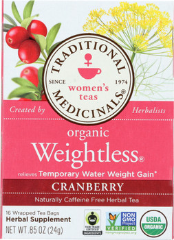 Traditional Medicinals: Organic Weightless Cranberry Herbal Tea 16 Tea Bags, 0.85 Oz