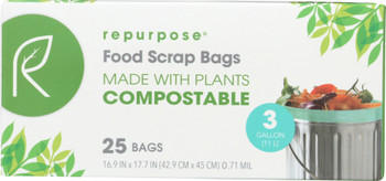 Repurpose: Compostable Food Scrap Bags 3gal, 25 Ea