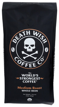 Death Wish Coffee: Medium Roast Whole Bean Coffee, 16 Oz