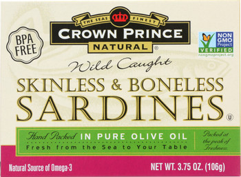 Crown Prince: Skinless & Boneless Sardines In Olive Oil, 3.75 Oz