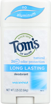 Toms Of Maine: Natural Long-lasting Deodorant Stick Aluminum-free Unscented, 2.25 Oz