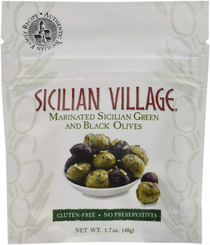 Sicilian Village: Olives Green Black Marinated, 1.7 Oz