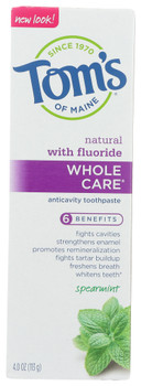 Toms Of Maine: Whole Care Spearmint Anticavity Toothpaste, 4 Oz