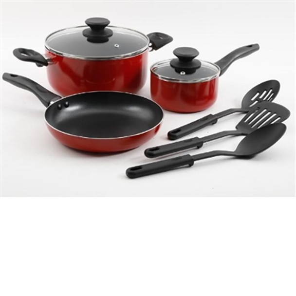 8pc red nonstick alum cookware