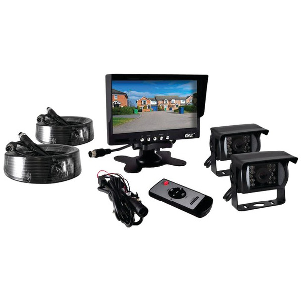 Commercial-Grade Backup Camera System with 7" Monitor and 2 Weatherproof Cameras with IR Night Vision