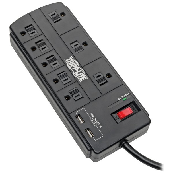 Protect It!(R) 8-Outlet Surge Protector with 2 USB Ports, 8ft Cord (Without Telephone/Modem)