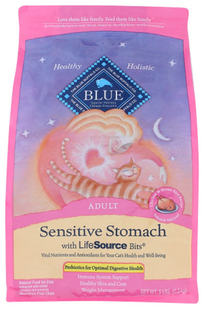 Blue Buffalo: Sensitive Stomach Adult Cat Food Chicken And Brown Rice Recipe, 5 Lb