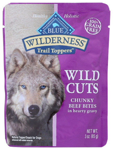 Blue Buffalo: Wilderness Wild Cuts Trail Toppers Adult Dog Food Chunky Beef Bites In Hearty Gravy, 3 Oz