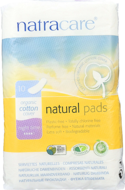 Natracare: Organic & Natural Maxi Pads Night Time, 10 Pc