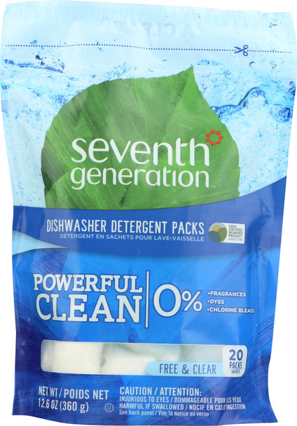 Seventh Generation: Natural Dishwasher Detergent Packs Free & Clear 20 Packs, 12.6 Oz