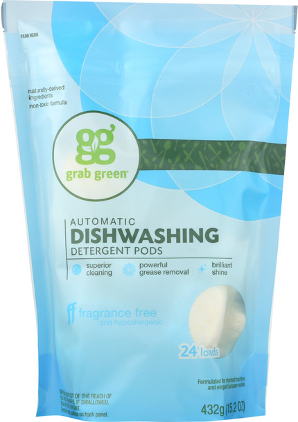 Grab Green: Automatic Dishwashing Detergent Fragrance Free, 15.2 Oz