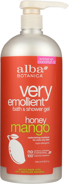 Alba Botanica: Natural Very Emollient Bath & Shower Gel Honey Mango, 32 Oz