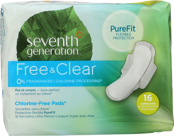 Seventh Generation: Chlorine Free Ultra-thin Pads Super Long With Wings,16 Pads