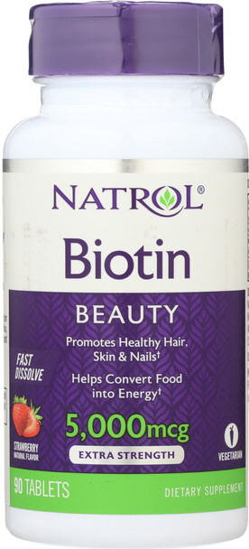 Natrol: Biotin Strawberry Flavor 5000 Mcg, 90 Tablets