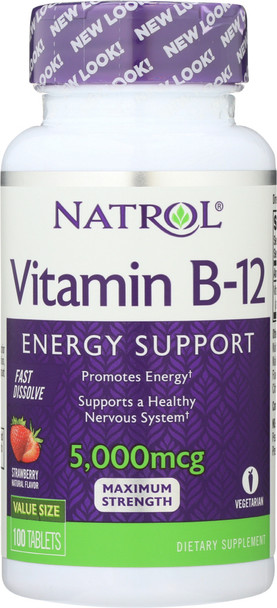 Natrol: Vitamin B-12 Fast Dissolve Strawberry 5000 Mcg, 100 Tablets