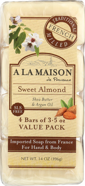 A La Maison: Sweet Almond Bar Soap 4 Bars Value Pack, 14 Oz