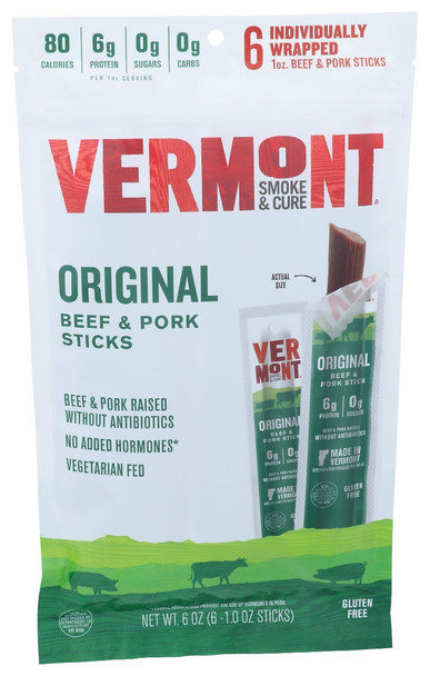 Vermont Smoke: Original Sticks Beef Pork 6ct, 6 Oz