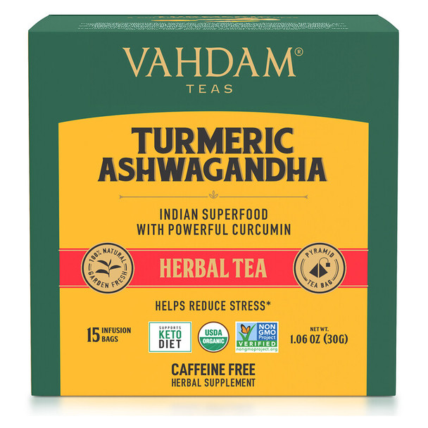 Vahdam Teas: Turmeric Ashwagandha Herbal Tea, 1.06 Oz