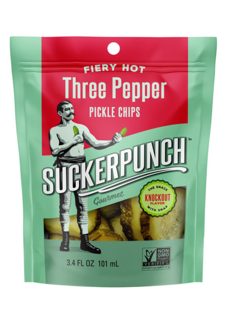 Suckerpunch: Pickle Chips 3 Pepper, 3.4 Oz