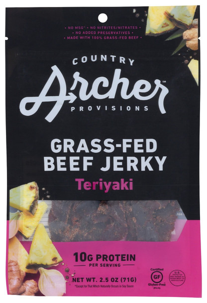 Country Archer: Teriyaki Grass Fed Beef Jerky, 2.5 Oz