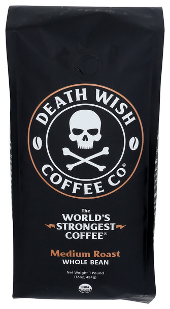 Death Wish Coffee: Medium Roast Whole Bean Coffee, 16 Oz