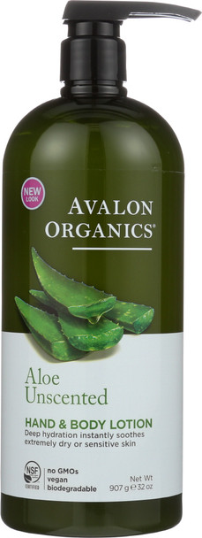 Avalon Organics: Hand & Body Lotion Aloe Unscented, 32 Oz