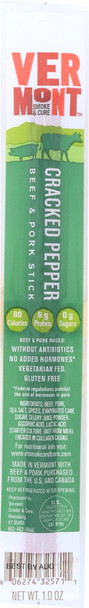 Vermont Smoke And Cure: Natural Snack Cracked Pepper Beef And Pork Real Stick, 1 Oz