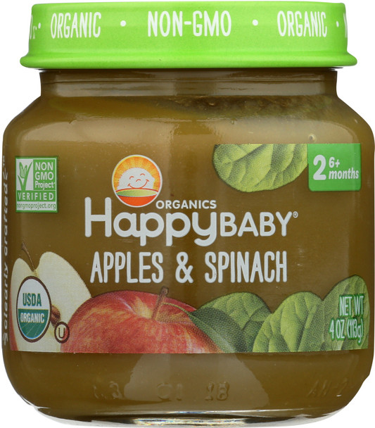 Happy Baby: Stage 2 Apples And Spinach Baby Food, 4 Oz