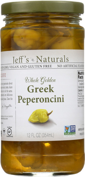 Jeff's Naturals: Whole Golden Greek Peperoncini, 12 Oz