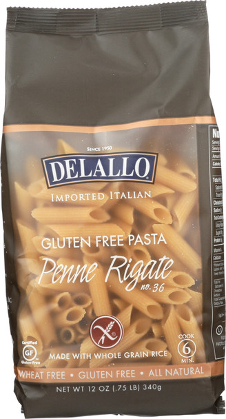 Delallo: Gluten Free Whole Grain Rice Penne Rigate, Wheat-free, 12 Oz