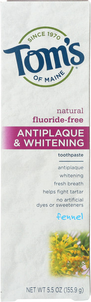 Toms Of Maine: Natural Antiplaque & Whitening Toothpaste Flouride-free Fennel, 5.5 Oz