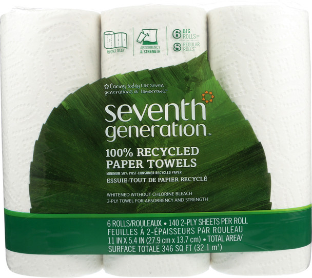 Seventh Generation: Paper Towel White Pack Of 6, 1 Ea