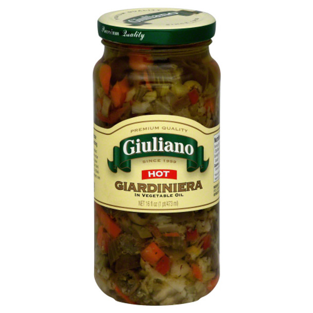 Giuliano: Giardiniera Hot In Vegetable Oil, 16 Oz