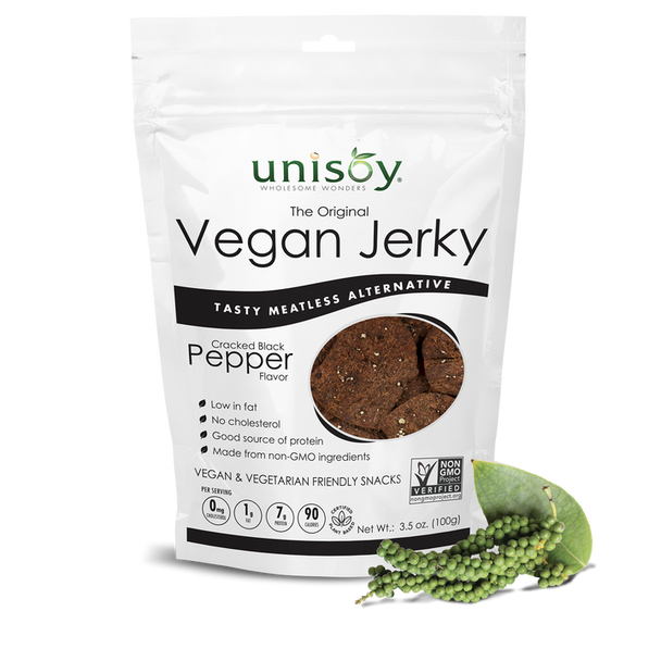 Unisoy: Jerky Vegan Black Pepper, 3.5 Oz