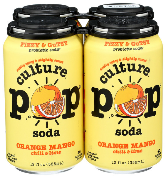 Culture Pop: Soda Probiotic Orange Mango 4pk, 48 Fo