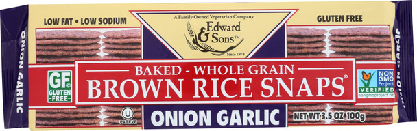 Edward & Sons: Brown Rice Snaps Onion Garlic, 3.5 Oz