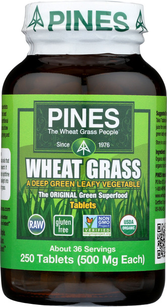 Pines Wheat Grass: Organic Wheat Grass 500 Mg, 250 Tablets