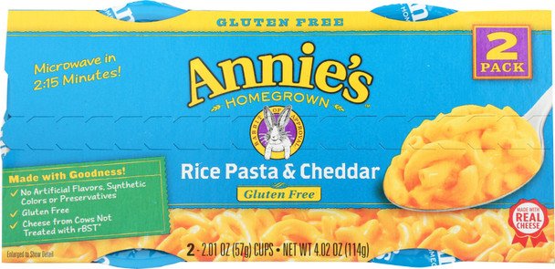 Annies Homegrown: Pasta Cup Rice & Chdr Gf 2pk, 4.02 Oz