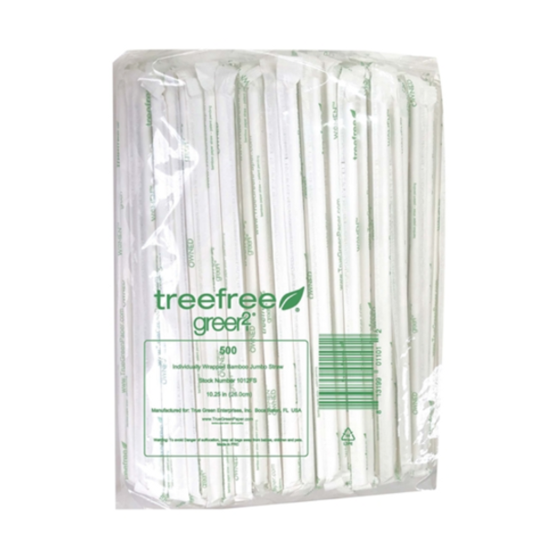 Green2: Bamboo Paper Straws Wrapped 10.25", 12 Bg