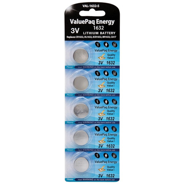 ValuePaq Energy 1632 Lithium Coin Cell Batteries, 5 pk