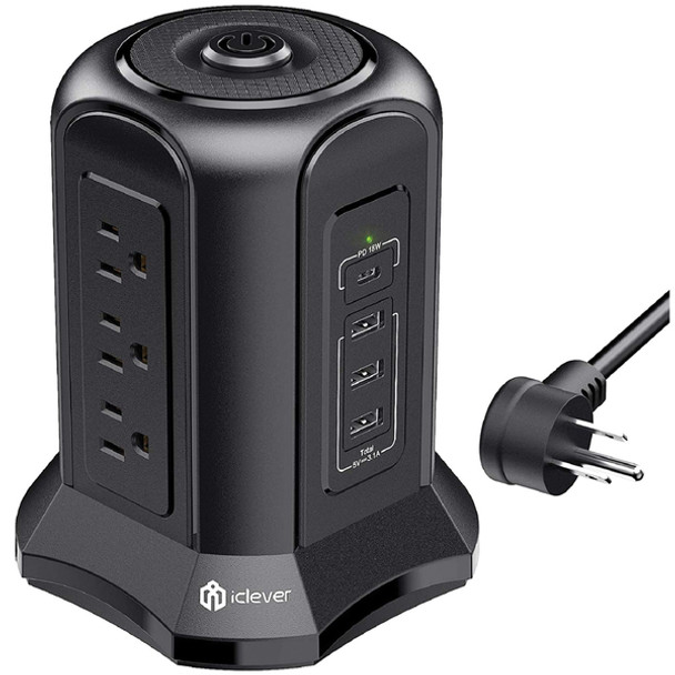 9-Outlet Power Strip Tower Surge Protector with 4 USB Ports and 10-Foot Cord