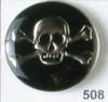 Pirate Skull Round Black and Silver Full Metal Enameled Button