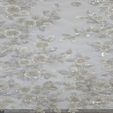 Embroidered and Beaded Tulle Off White | G Street Fabrics