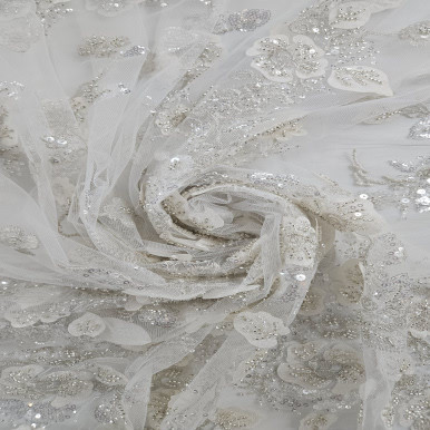 Embroidered and Beaded Tulle Off White | G Street Fabrics