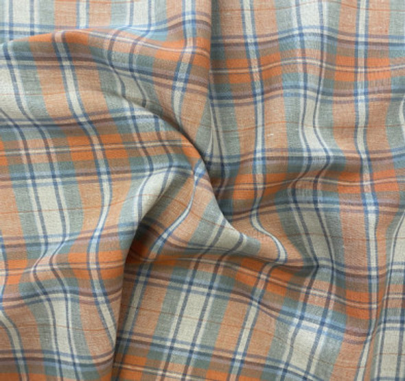 Plaid Linen Madras Papaya - Sold in 1/2 yards.