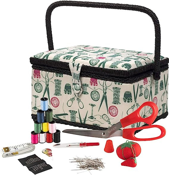 Bagima Sewing Box Sewing Baskets for Adults 36×26×17 Fabric Floral Printed  Sewing Basket Craft Box Household sundry Storage Organizer with Handle